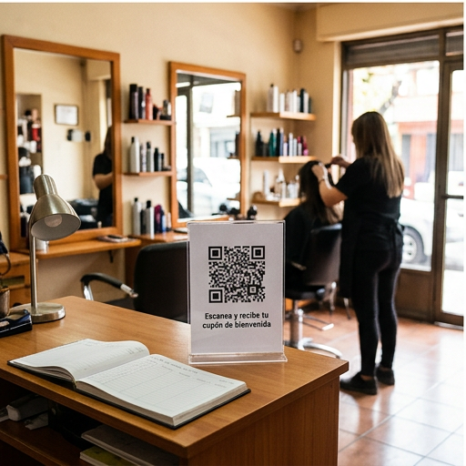 Cartel con código QR en una peluquería de barrio
