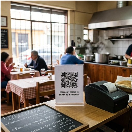 Cartel con código QR en un restaurante de barrio